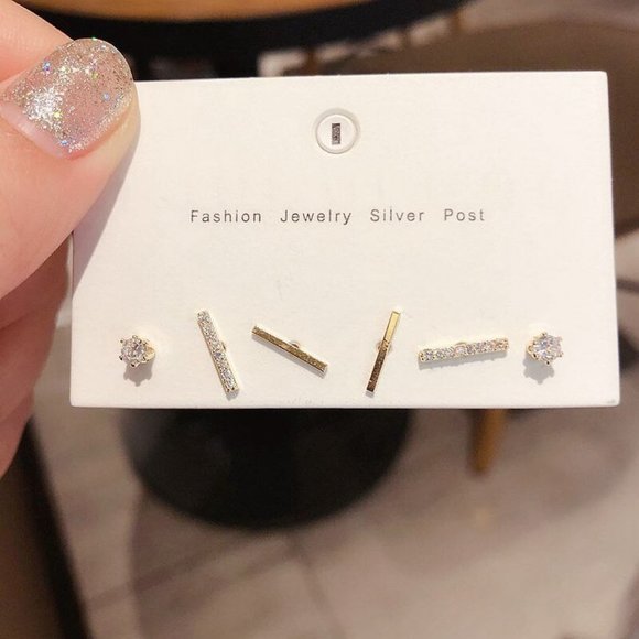 [3 Pairs] 925 Sterling Silver Diamond Earrings H - Picture 8 of 8